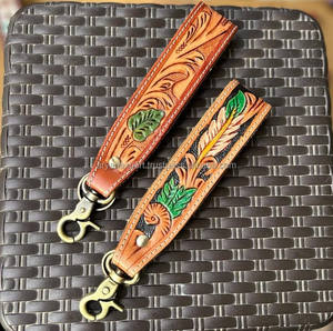 Nueva Llegada Mano Tooled Cuero Muñequera Llaveros En Relieve Estampado Floral Cuero Llaveros Tooled Accesorios de cuero Correas para llaves - Product Image 4