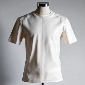 Men's Black Shiny PU Leather Short Sleeve Crew Neck T-<b>Shirt</b> Casual Solid Color Summer Wear - Product Image 4