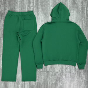 Custom Distressed Zip up Sweatsuit Rhinestone Baggy Sweatpants and Hoodie Sets Streetwear Washed <b>Tracksuit</b> Men - Product Image 2