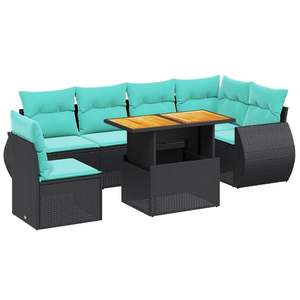 Juego de sofás de patio de ratán sintético negro de 7 piezas con cojines, elegantes muebles de exterior - Product Image 2