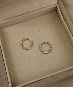 Textured Wave <b>Hoop</b> <b>Earrings</b> Modern Minimalist Delicate Plain Everyday Wear Luxury Latch Back Women 14K <b>Solid</b> Gold Gift Christian - Product Image 3