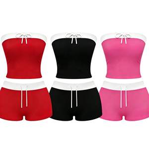 Conjunto de 2 Piezas Casual de Verano para Mujer, Estilo Y2K 2026, Top Strapless Sólido y Shorts Ajustados con Cordón, para Playa, Fiesta o Vacaciones - Product Image 2