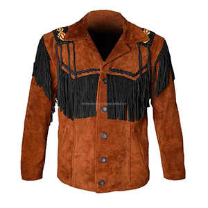 Coated Cowboy <b>Suede</b> <b>Jacket</b> Western Fringe Men Vintage Rodeo Style Hip Hop Winter Boho Festival Varsity 100 Grams OEM Service - Product Image 1