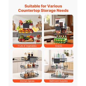 3-Tier Metal Wire Countertop <b>Fruit</b> and Vegetable <b>Storage</b> Basket with Banana Hangers Practical Countertop Display Stand - Product Image 6
