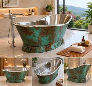 Bañera de Acero Inoxidable con Base Inclinada y Acabado Patinado, Bañera de Lujo Independiente - Product Image 6