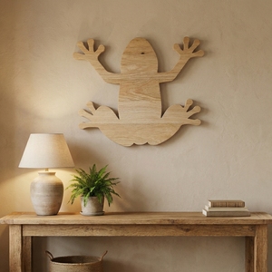 Silhouette de grenouille en bois artisanale, sculpture murale minimaliste en bois naturel, pour extérieur, jardin, patio, salon - Product Image 2
