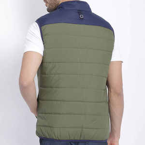 Chaleco Acolchado para Hombre, Color Verde Oliva con Rayas Azul Marino, Paneles de Poliéster en los Hombros, Sin Mangas, Cuello Acolchado, Térmico, Resistente, para Invierno - Product Image 2