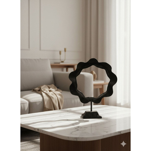 Modern Minimalist Flower Shaped Tabletop Photo <b>Frame</b> Holder Abstract Matte Black Scalloped Stand For Desktop Home Office Decor - Product Image 1