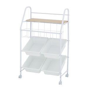 4 Tier <b>Rolling</b> Storage Cart with 4 White Bins Metal Frame Multilayer Organizer for Food and Kitchen Use - Product Image 6