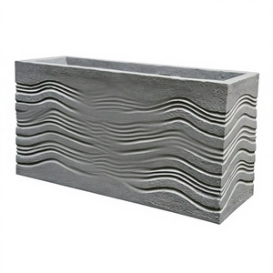 <b>Square</b> Classic Wave Design Handcrafted Hand Carved FRP Planter <b>Pot</b> Lightweight Unbreakable Floor Outdoor/Indoor Use - Product Image 1