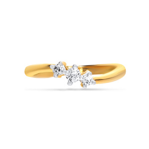 Anillo de tres piedras para mujer, oro amarillo de 14 quilates, diamantes redondos de 0,15 quilates, banda delicada, joyería fina, regalo para ocasiones especiales - Product Image 3