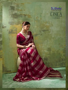 Sari indien ethnique magnifique et élégant avec broderies pour les occasions de fête et de mariage, tenue tendance et chic pour femmes - Product Image 3