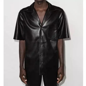 Men's Vintage Style Real Sheep Leather <b>Shirt</b> with Horn <b>Buttons</b> Stand Collar <b>Half</b> Sleeve Winter Vacation Custom Logo OEM Service - Product Image 6
