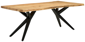 Mesa de Comedor de Madera de Acacia Sólida con Borde Natural, Forma Rectangular, Acabado Natural, Patas Metálicas Plegables, Duradera y Ecológica - Product Image 5