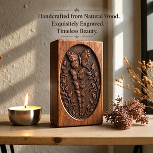 Urne funéraire artisanale en bois gravée papillon, écologique, en bois naturel, pour animaux de compagnie, souvenir commémoratif, rangement personnalisé pour cendres - Product Image 4