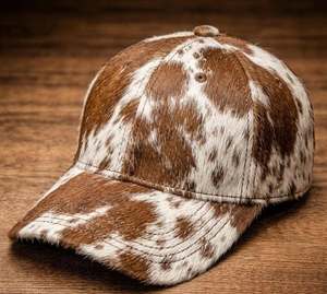 Hair on Hide Cow Leather Baseball Cap 6-Panel Adjustable Metal Buckle Unisex Casual Hat Adult Four Seasons Canvas Style - Product Image 4