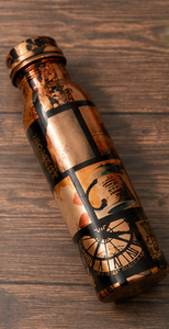 Botella de Agua de Cobre con Estampado Floral Blanco y Azul, Diseño Botánico Vintage Elegante, Hecha a Mano, Cobre Puro, Salud Ayurvédica - Product Image 2