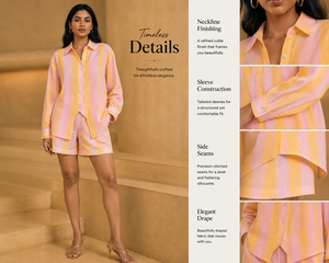 Cotton Co-ord Women Casual <b>Set</b> Striped Shorts <b>Set</b> 3 Piece Waistcoat Oversized Shirt Wholesale Matching Lounge <b>Set</b> - Product Image 3