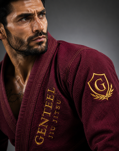 Kimono de Jiu Jitsu Unisex Color Granate de Algodón con Logotipo Bordado, Corte Regular, Ropa de Artes Marciales para Adultos, Genteele BJJ - Product Image 3
