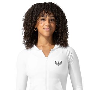Women's White Full Zip Performance Hoodie Long Sleeve Breathable Stretch Gym <b>Workout</b> Running Fitness Activewear <b>Jacket</b> - Product Image 2