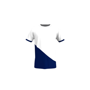 T-shirt à manches courtes pour homme, blanc et bleu marine, col rond, coupe classique, en coton tricoté décontracté - Product Image 1