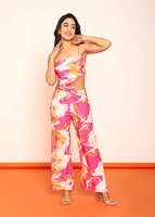 Nouvelle Tendance Combinaison Imprimée avec Découpes Latérales à la Taille pour Femme, Pantalon Large Taille Haute Coupe Slim, Élégante pour Soirées, Fêtes et Usage Quotidien