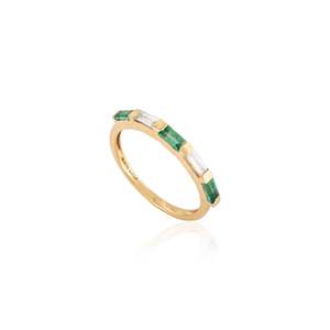 18K Solid Gold Emerald Diamond Baguette <b>Stacking</b> <b>Ring</b>-White Yellow Rose Gold Plated - Product Image 3
