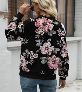 Sudadera de Algodón y Bambú de 180g para Mujer, Diseño Casual con Bloques de Color, Cuello Redondo Asimétrico y Estampado de Dibujos Animados, Suave y Cómoda, para San Valentín - Product Image 2