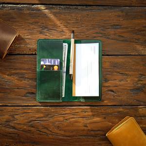 Wholesale Genuine Leather Checkbook Holder <b>Slim</b> Business Check <b>Book</b> Cover Custom Brand Cowhide Wallet LCR-0102 - Product Image 6