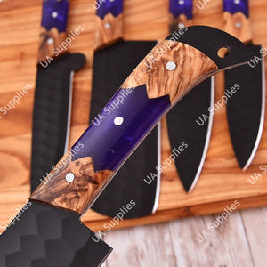 Ensemble de 5 couteaux de chef en acier inoxydable, manches en résine d'olivier, forgés à la main, finition mate, étui en cuir durable, design élégant - Product Image 2