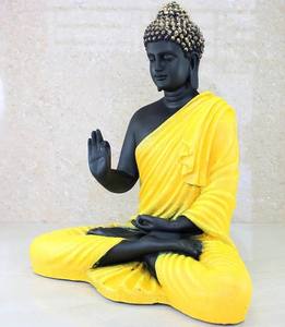 Statue de Bouddha méditant en résine EOB International |   Design Art déco |   Figurine décorative artisanale pour la maison, grande taille 14,5 pouces - Product Image 2