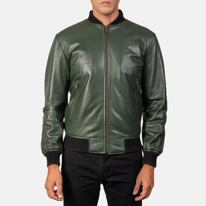Chaqueta Bomber de Cuero Verde, Chaquetas de Cuero Genuino para Hombre, Cálidas para Invierno, Informales, las Más Vendidas, Chaquetas de Cuero Genuino Verde para Hombre - Product Image 5
