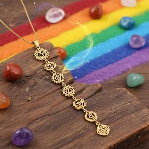 Collar de Latón con 7 Chakras, Caja de Regalo, Hipoalergénico, Estilo Yoga, Boho, Hippie, Rústico, Étnico, Joyería Bonita para Venta al por Mayor y Fiestas - Product Image 1