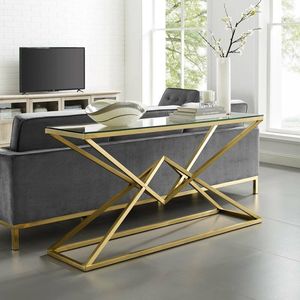 Elegant Metal <b>Console</b> <b>Table</b> With <b>Glass</b> Top Modern Entryway Furniture For Luxury Living Room Decor - Product Image 4
