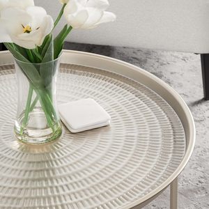 Modern Round Metal <b>Coffee</b> <b>Table</b> with Textured Tray Top Minimalist Accent Side <b>Table</b> for Living Room Bedroom and Lounge - Product Image 2