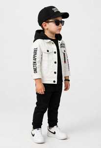 ONETEN APPAREL Ensemble de survêtement à capuche 2-en-1 pour garçons, 100% Coton, Hiver, à ourlet fendu, color block, avec veste et pantalon imprimés lettres, style streetwear - Product Image 3