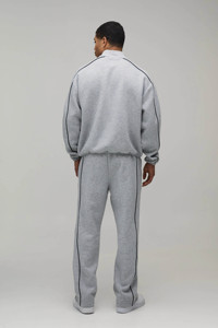 Custom Logo Oversized Funnel Neck Zip <b>Hoodie</b> With Contrast Piping 2 Pieces Men's Tracksuit Breathable Streetwear Men's Sweatsuit - Product Image 5