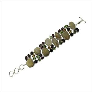 Bracelet élégant en argent 925 multi-pierres 925artpalace, design unique, finition artisanale, perles de pierres précieuses colorées, construction fine perlée - Product Image 1