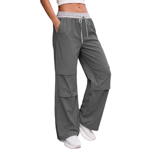 Pantalon évasé taille mi-haute personnalisé pour femme, avec cordon de serrage, extensible, style rétro streetwear, vente en gros - Product Image 4