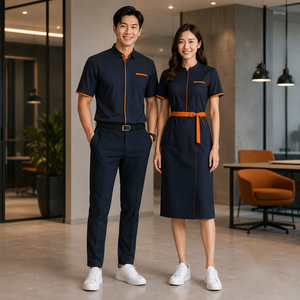 Chemise uniforme bleu marine à manches courtes avec bordure orange en polyester respirant pour vêtements de travail pour adultes - Product Image 5