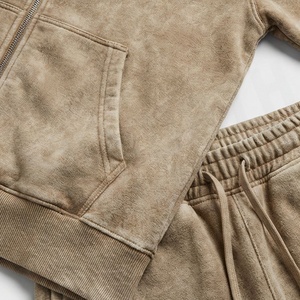 Ensembles de survêtements décontractés délavés à l'acide, zippés, effet soleil, en coton, pour hommes, avec sweats à capuche et pantalons de jogging, style athlétique streetwear - Product Image 5