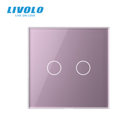 Livolo Standar EU 2 Gang Sakelar Sentuh Kristal Warna-warni Mewah Panel Kaca Warna Pink