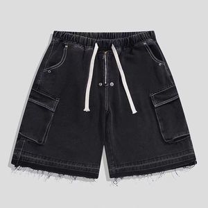 Men's Black <b>Cargo</b> Shorts Elastic Waist Mid Rise Canvas Material Breathable Casual Style Solid Color Woven Fabric Pockets - Product Image 1