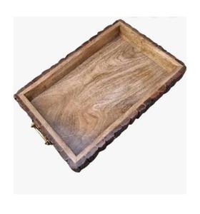 Plateau de service en bois artisanal, plateau rectangulaire en bois massif naturel pour les aliments, les collations, le petit-déjeuner, la cuisine, la table à manger, la décoration de la maison - Product Image 3