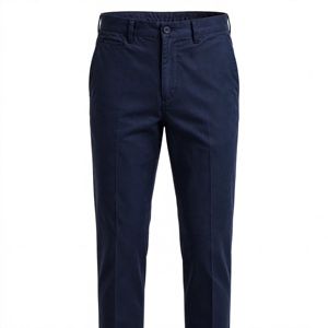 Pantalon Oxford en coton bleu roi coupe droite pour homme, taille mi-haute, devant plat, fermeture boutonnée, formel, infroissable, pour l'automne - Product Image 1