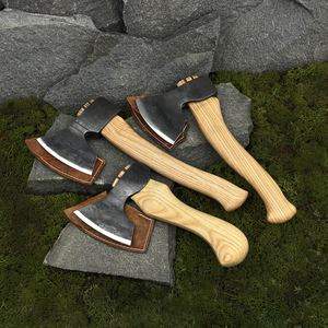 Hacha de tallado forjada a mano, hojas de acero al carbono, mangos de fresno, fundas de cuero - Product Image 6