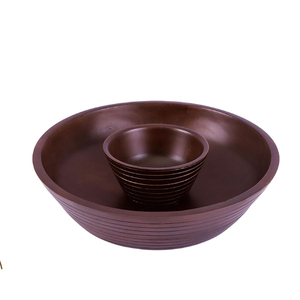 Plateau de service en céramique en forme de cœur avec 4 bols, base en bois, passe au lave-vaisselle, design minimaliste pour les collations et les apéritifs - Product Image 1
