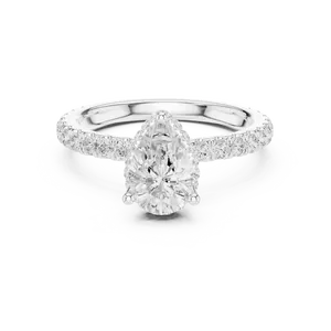 Anillo de diamante de talla pera de 1.5 quilates cultivado en laboratorio, oro macizo de 18 quilates con halo oculto, regalo unisex para fiesta nupcial - Product Image 3