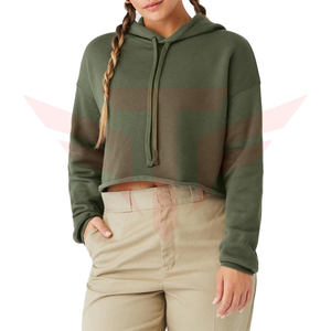 เสื้อฮู้ดดี้ผู้หญิงสีเขียวมะกอก แบบมีซับใน แขนยาว สีพื้น ผ้าถัก 100% คอตตอน ระบายอากาศได้ดี เหมาะสำหรับใส่ในฤดูหนาว - Product Image 1