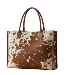 Genuine Cowhide Leather Tote Brown White Hair-On Western Shoulder Bag - Product Image 1
